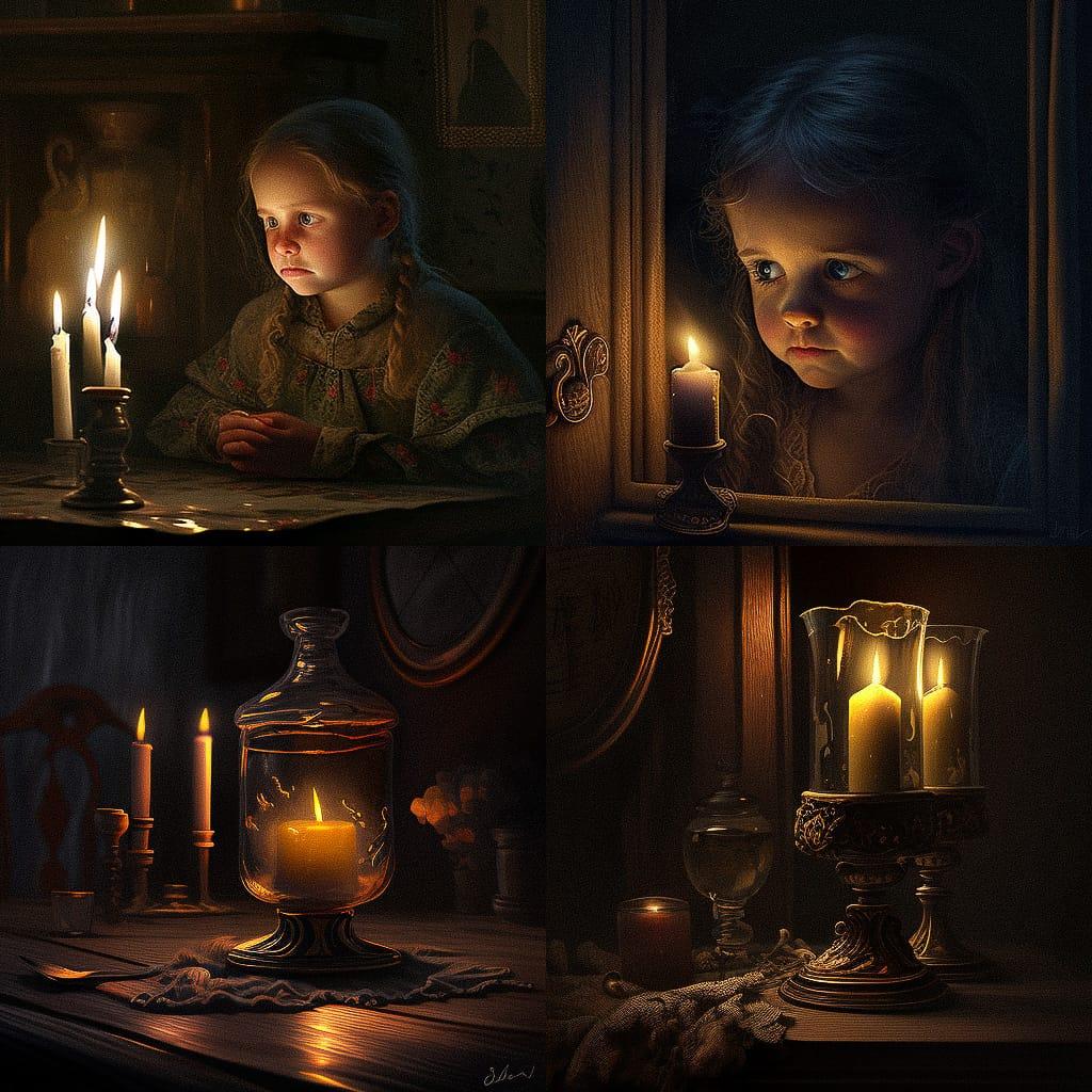 Candlelit style, Midjourney V4, render 1 of 4