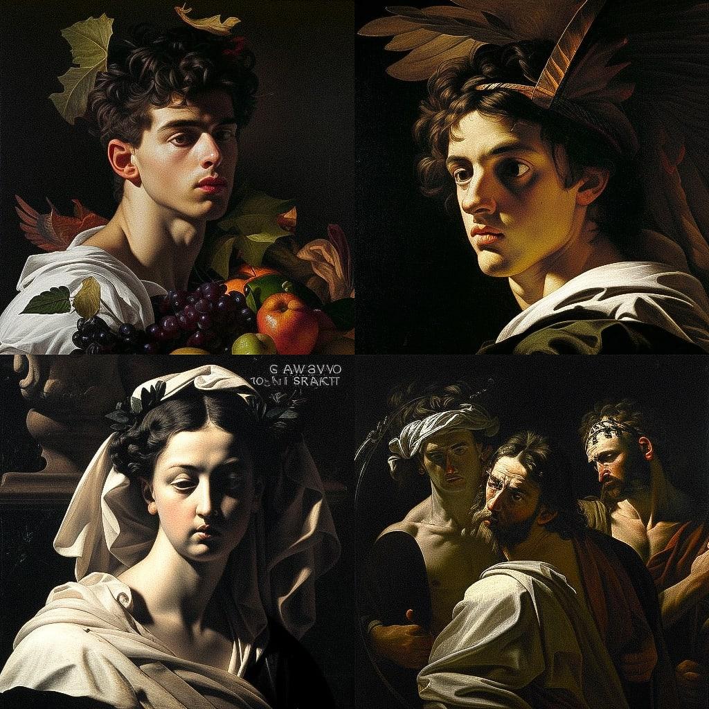 Caravaggio style, Midjourney V4, render 1 of 4
