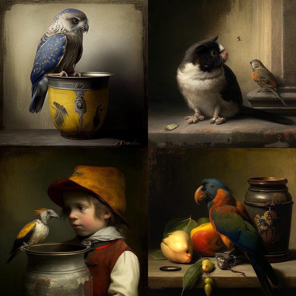 Carel Fabritius style, Midjourney V4, render 1 of 4