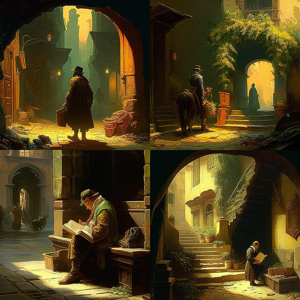 Carl Spitzweg style, Midjourney V4, render 1 of 4
