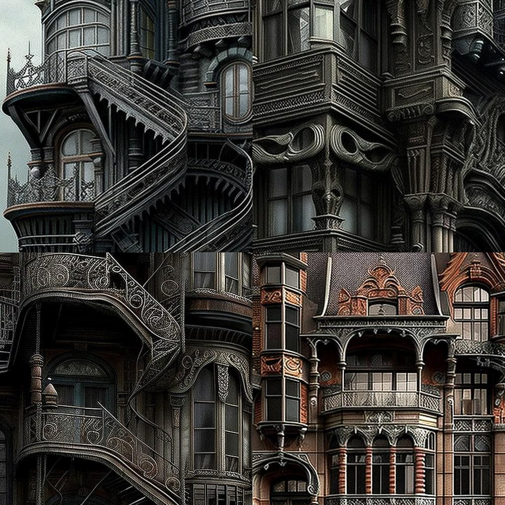 Cast-iron architecture style, Midjourney V4, render 1 of 4