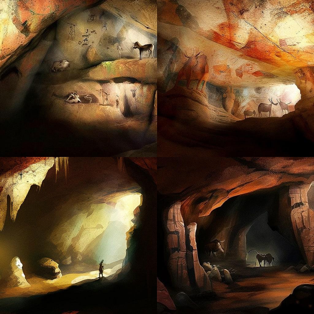 Cave painting style, Midjourney V4, render 1 of 4