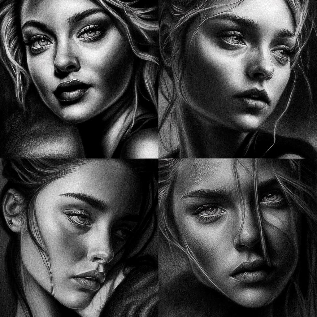 Charcoal drawing style, Midjourney V4, render 1 of 4