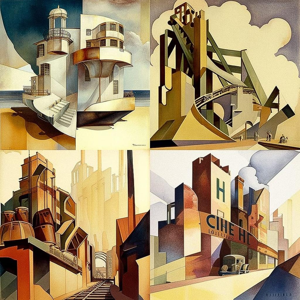 Charles Demuth style, Midjourney V4, render 1 of 4