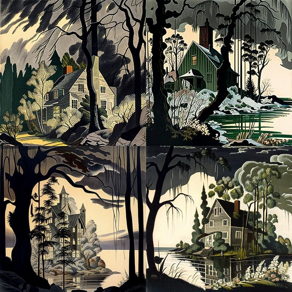 Charles E. Burchfield style, Midjourney V4, render 1 of 4