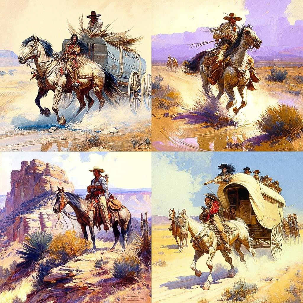 Charles Marion Russell style, Midjourney V4, render 1 of 4