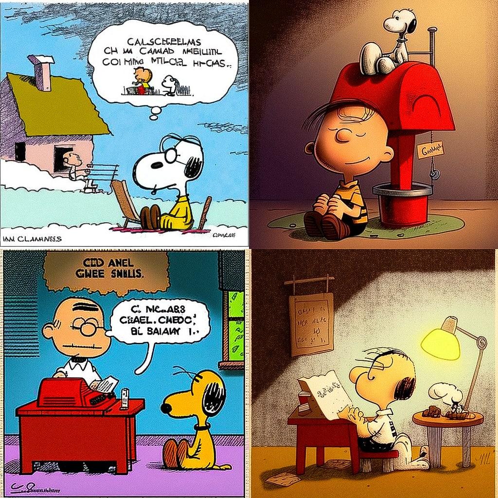 Charles Schulz style, Midjourney V4, render 1 of 4