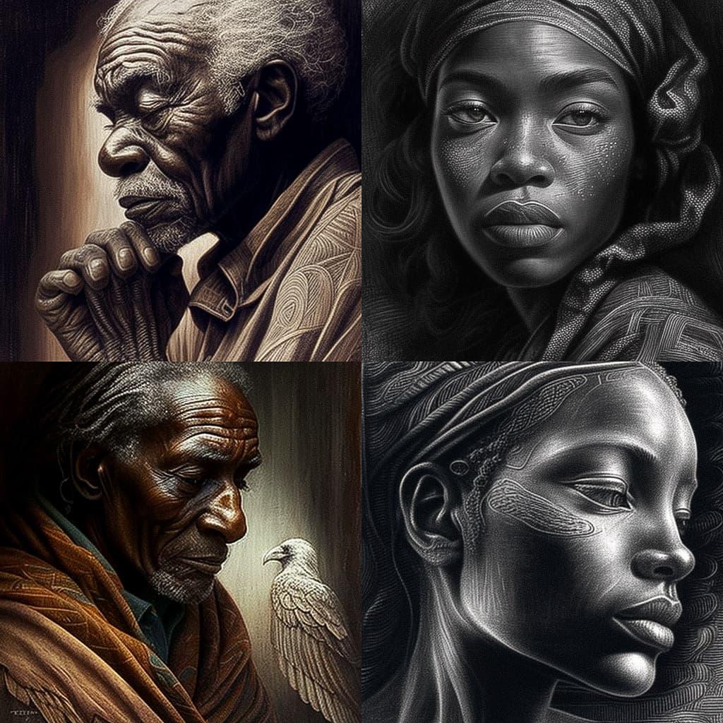 Charles White style, Midjourney V4, render 1 of 4