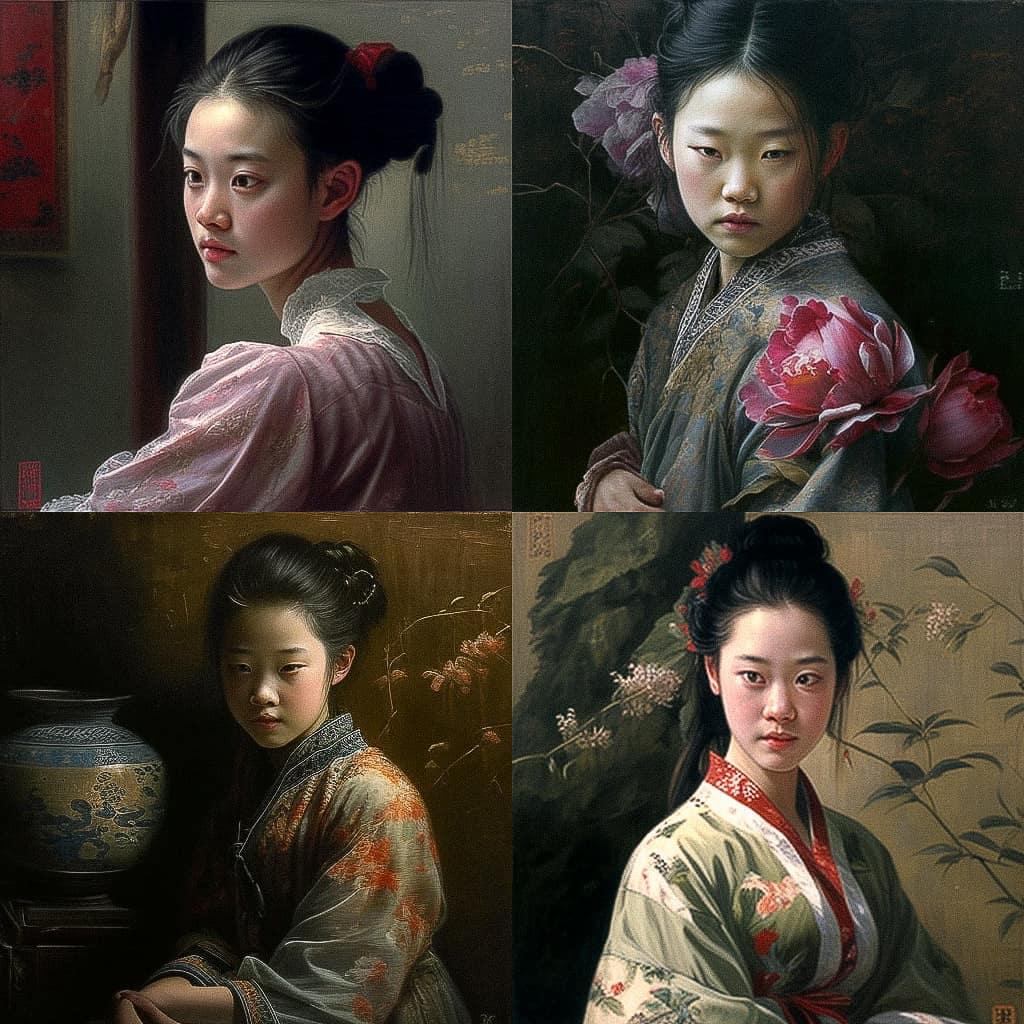 Chen Yifei style, Midjourney V4, render 1 of 4