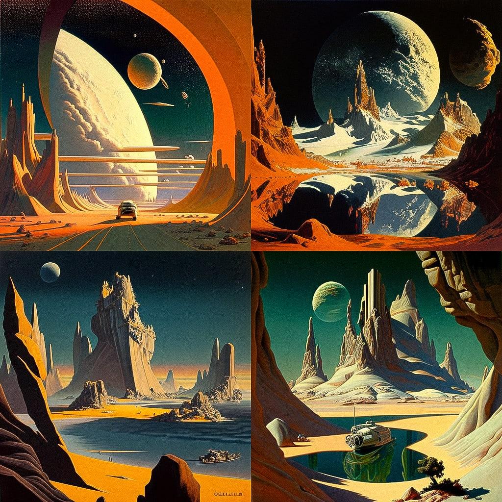 Chesley Bonestell style, Midjourney V4, render 1 of 4