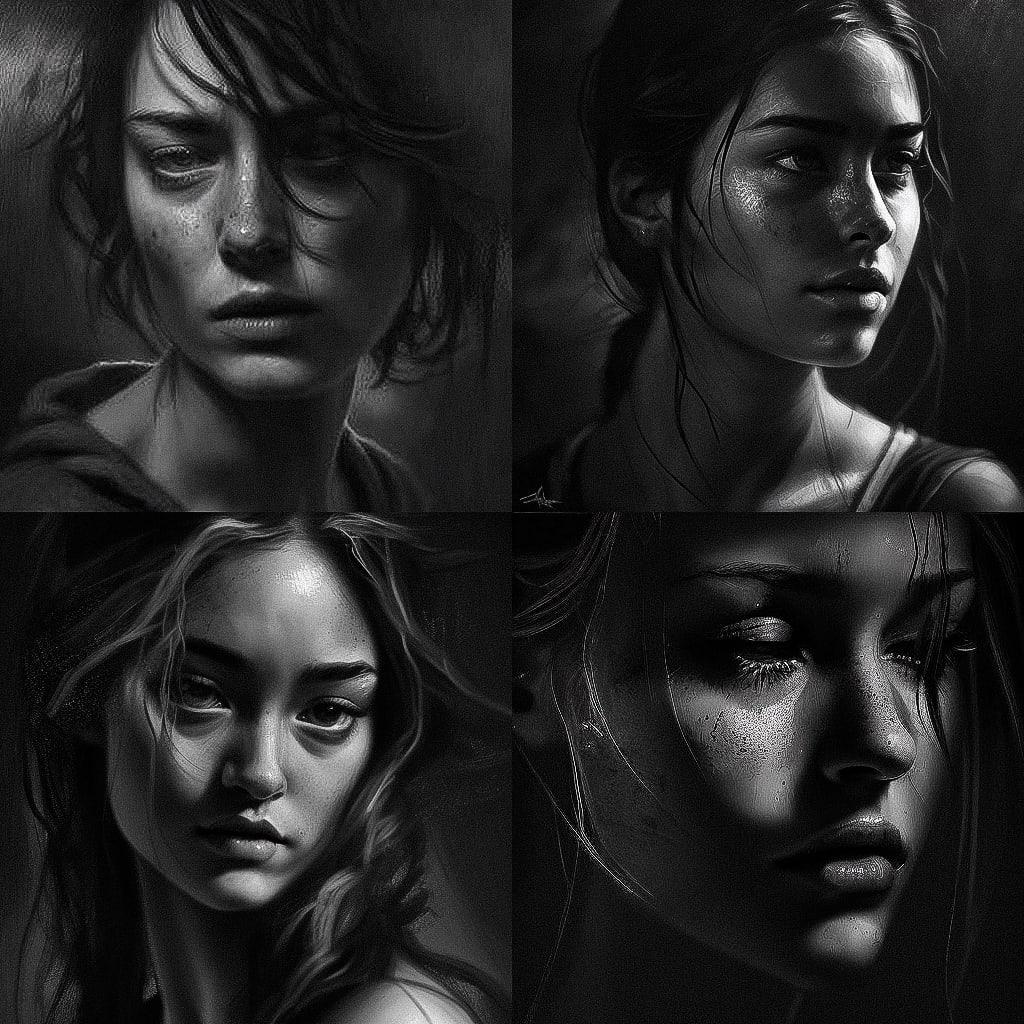 Chiaroscuro style, Midjourney V4, render 1 of 4