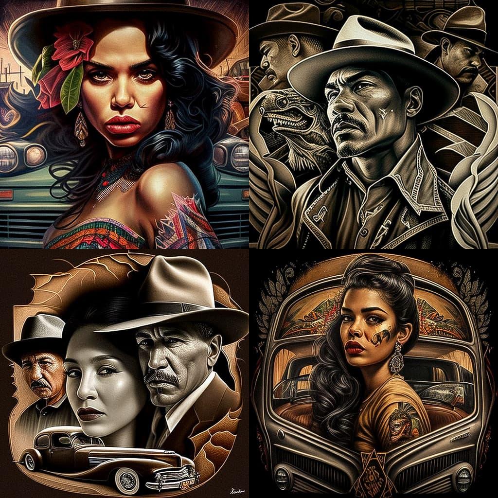 Chicano art style, Midjourney V4, render 1 of 4
