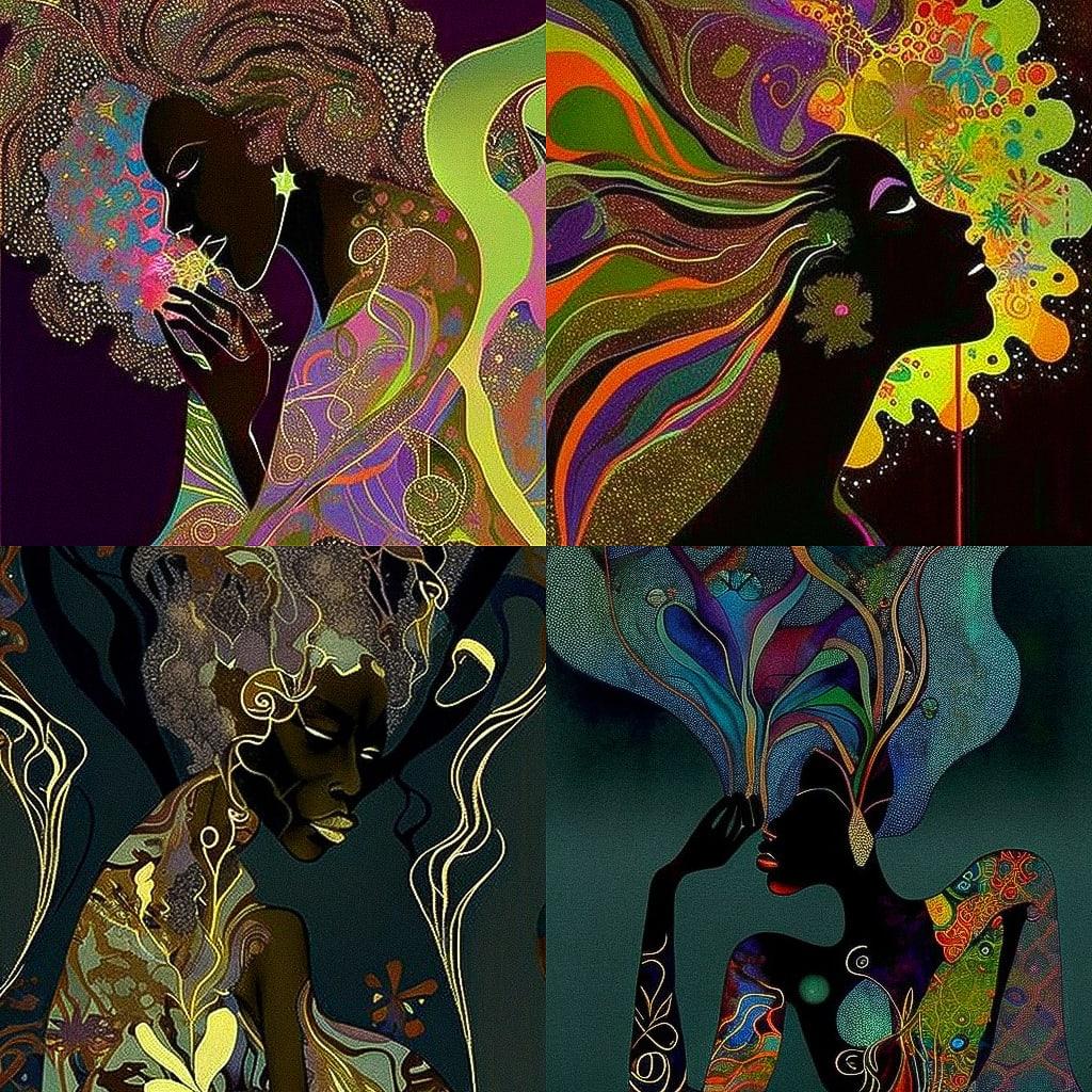 Chris Ofili style, Midjourney V4, render 1 of 4