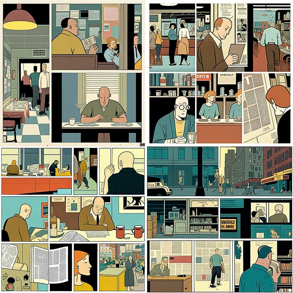 Chris Ware style, Midjourney V4, render 1 of 4
