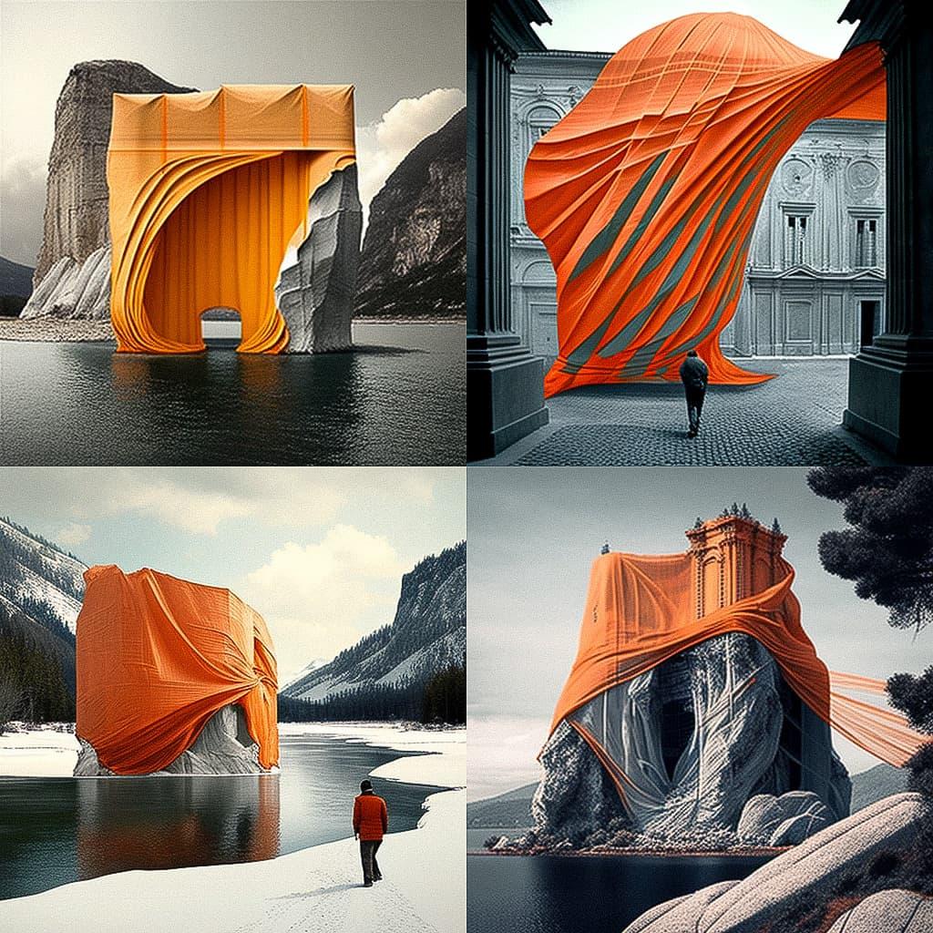 Christo style, Midjourney V4, render 1 of 4