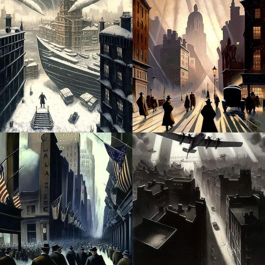 Christopher R. W. Nevinson style, Midjourney V4, render 1 of 4