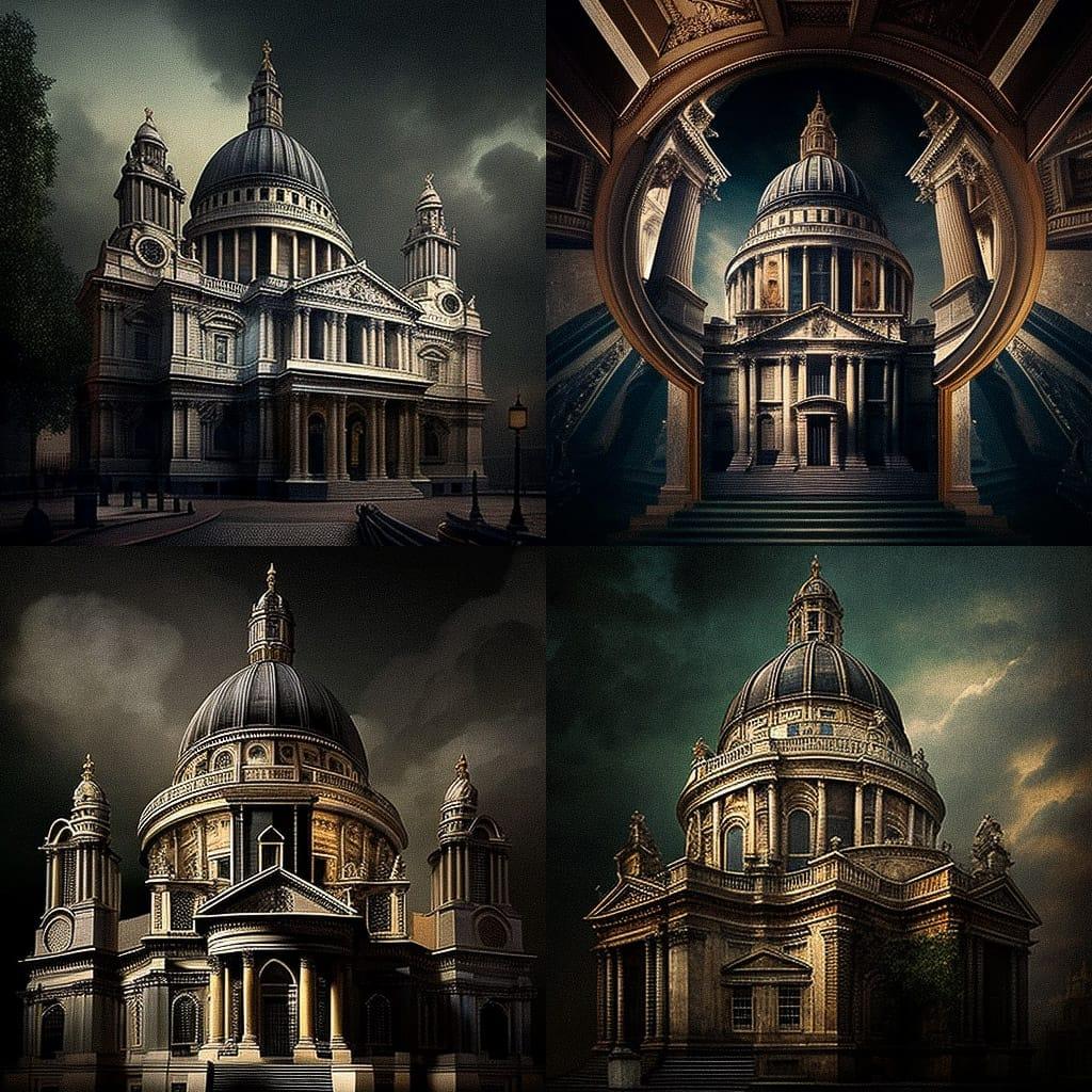 Christopher Wren style, Midjourney V4, render 1 of 4