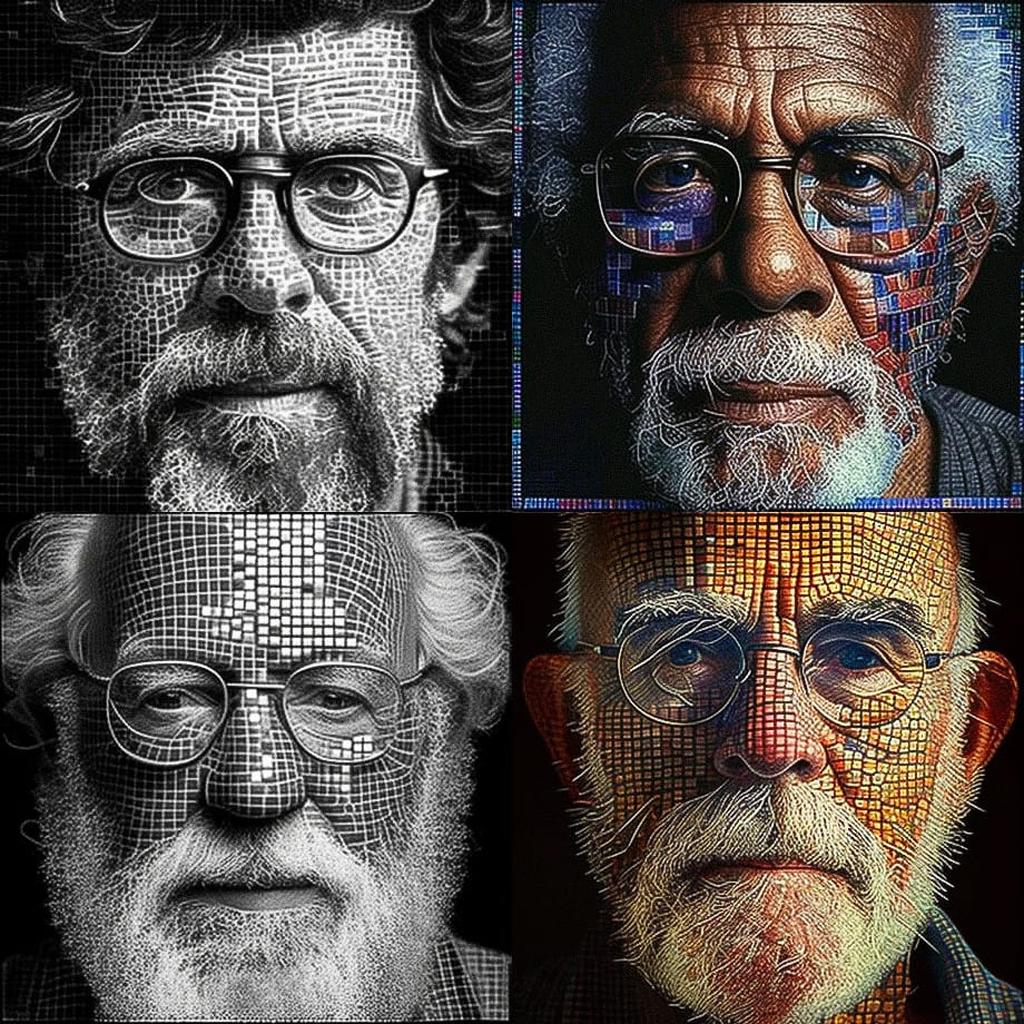 Chuck Close style, Midjourney V4, render 1 of 4
