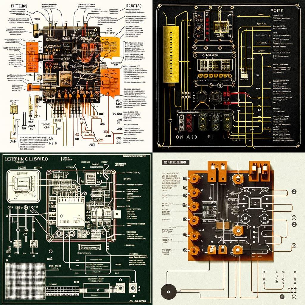 Circuit diagram style, Midjourney V4, render 1 of 4