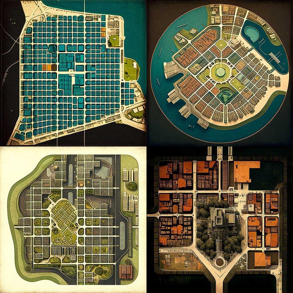 City plan style, Midjourney V4, render 1 of 4