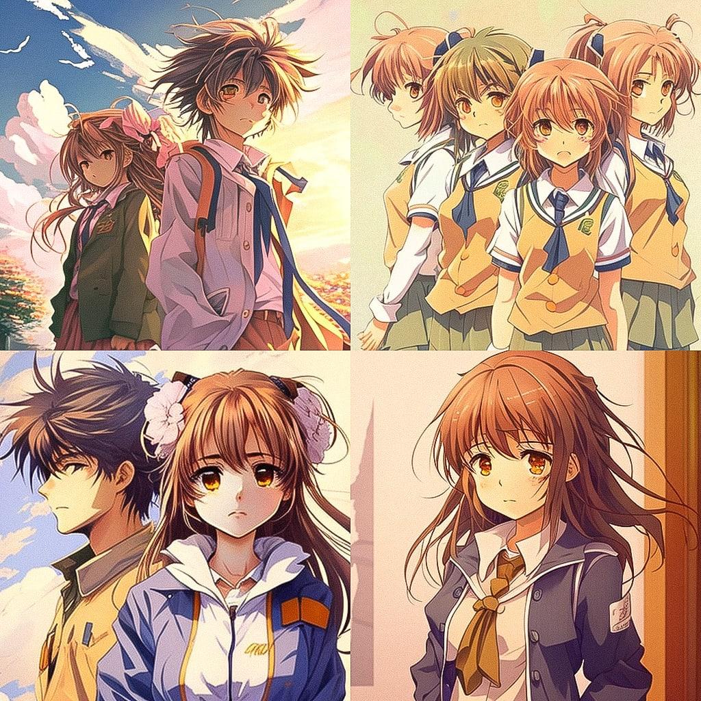 Clannad style, Midjourney V4, render 1 of 4