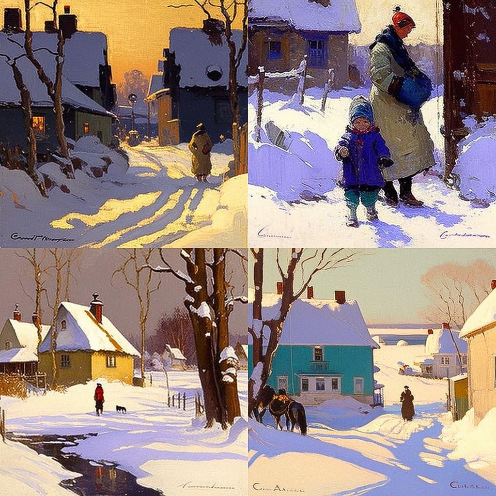 Clarence Gagnon style, Midjourney V4, render 1 of 4