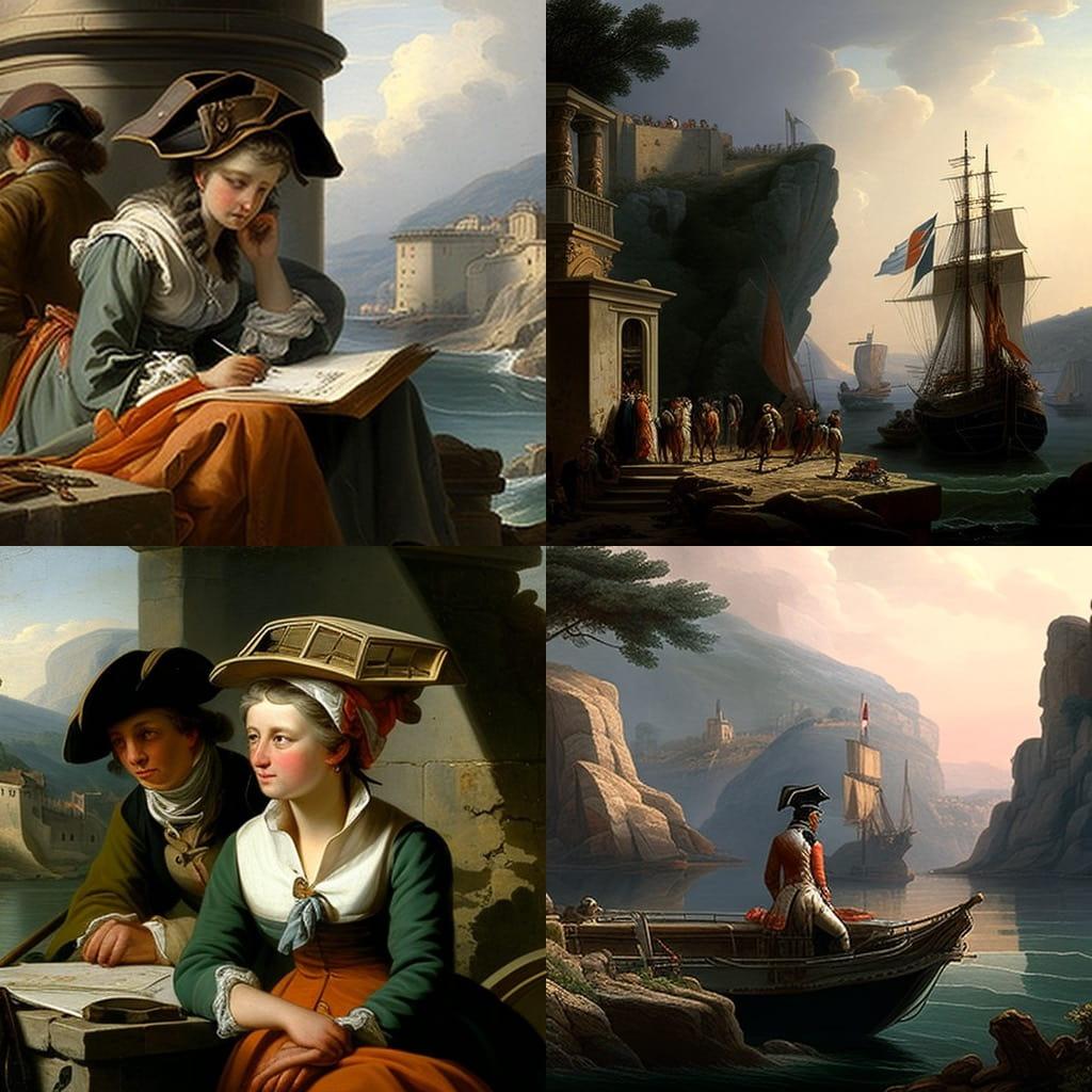 Claude-Joseph Vernet style, Midjourney V4, render 1 of 4