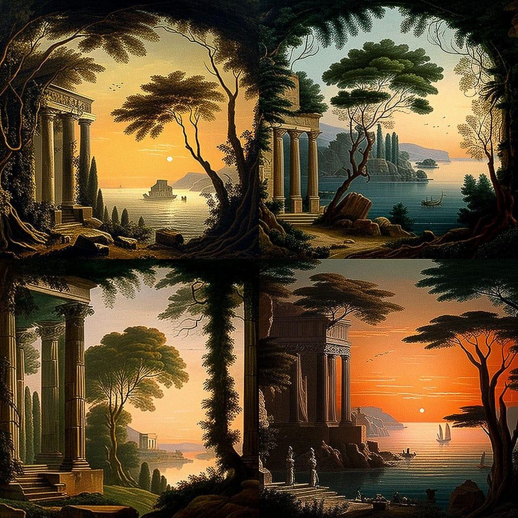 Claude Lorrain style, Midjourney V4, render 1 of 4