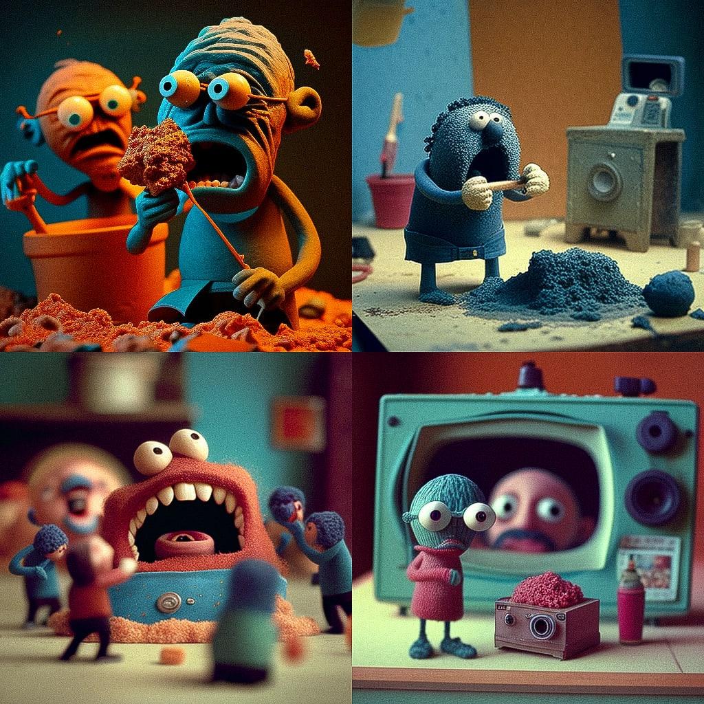 Claymation style, Midjourney V4, render 1 of 4