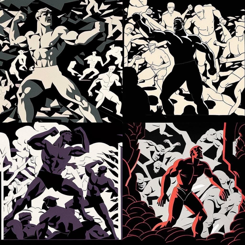 Cleon Peterson style, Midjourney V4, render 1 of 4