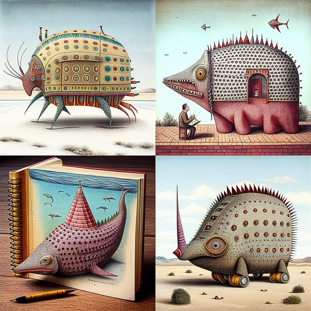Codex Seraphinianus style, Midjourney V4, render 1 of 4