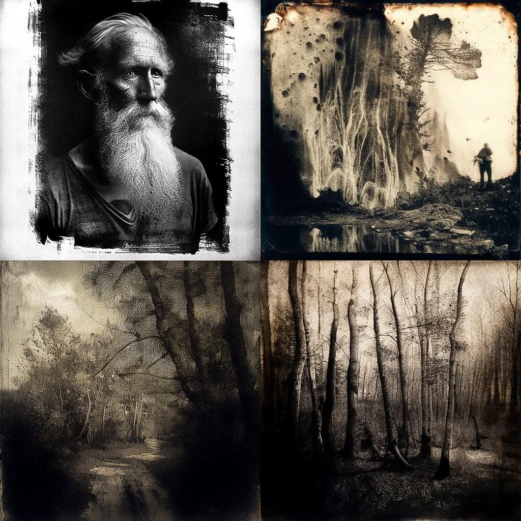 Collodion print style, Midjourney V4, render 1 of 4