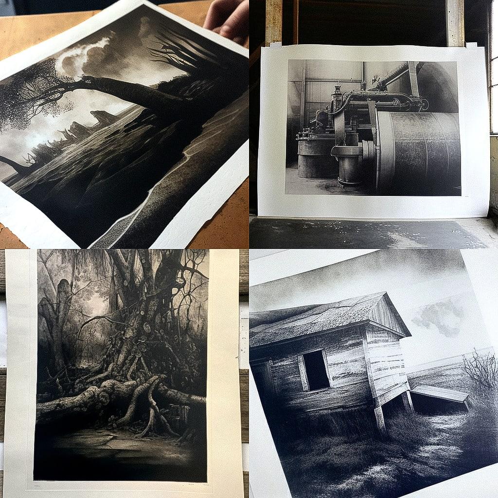 Collotype print style, Midjourney V4, render 1 of 4
