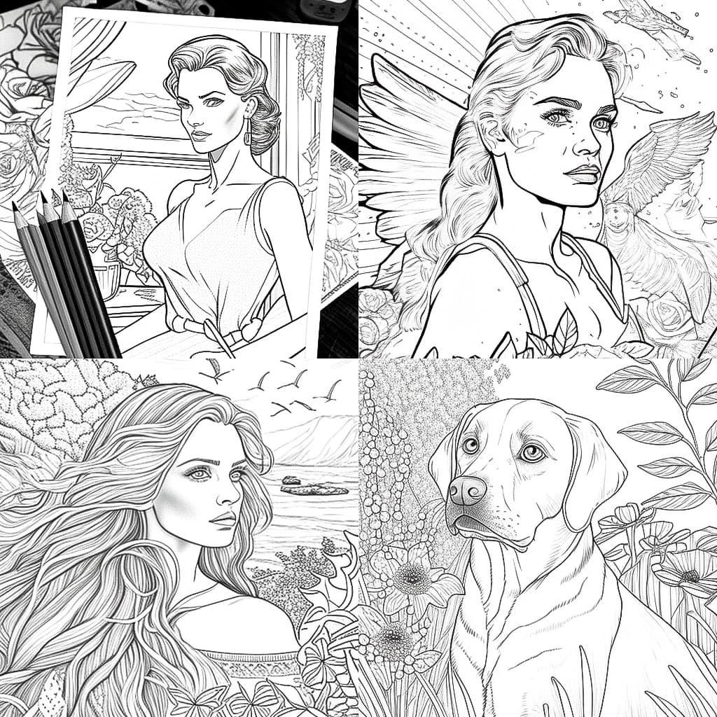 Coloring book page style, Midjourney V4, render 1 of 4