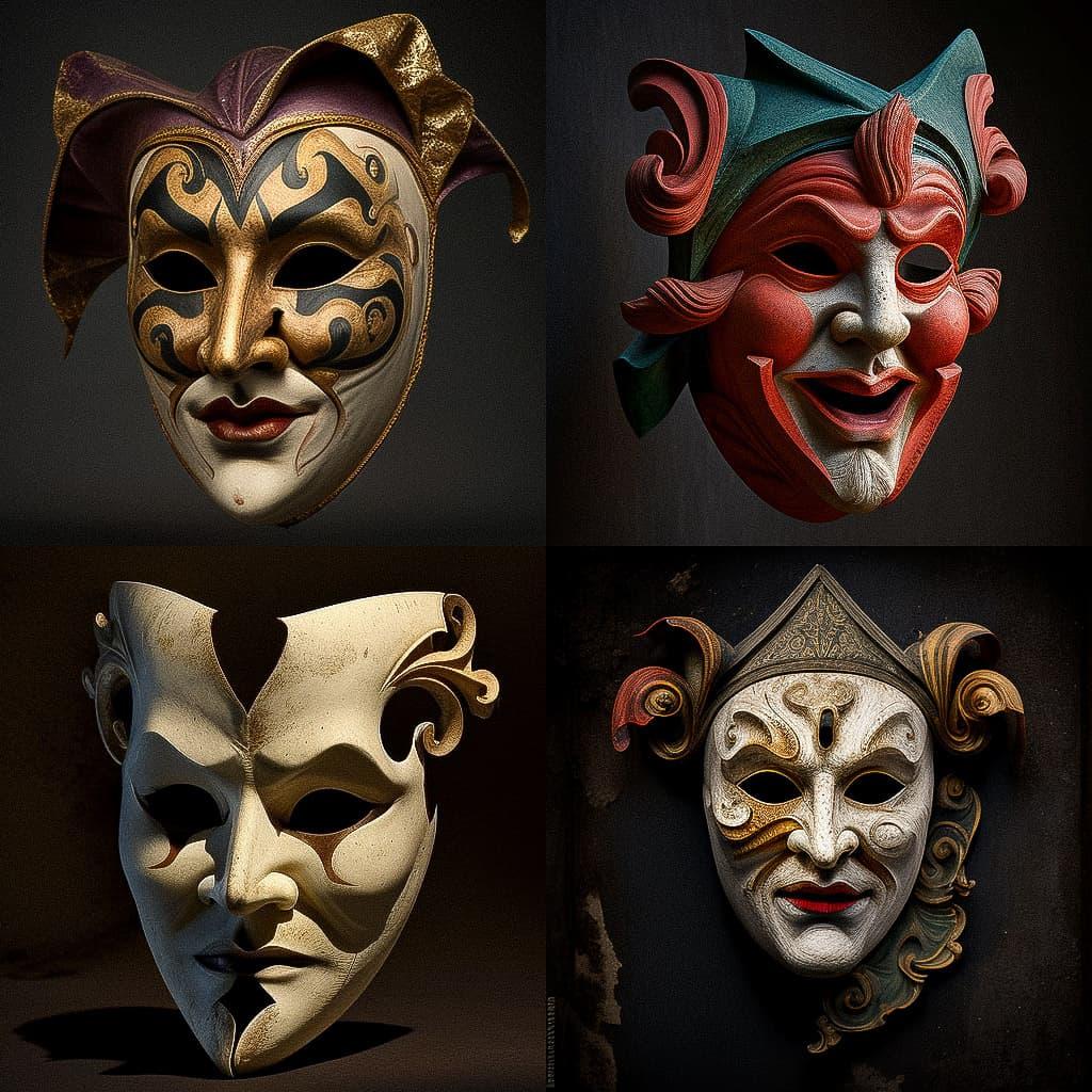 Commedia dell'Arte mask style, Midjourney V4, render 1 of 4