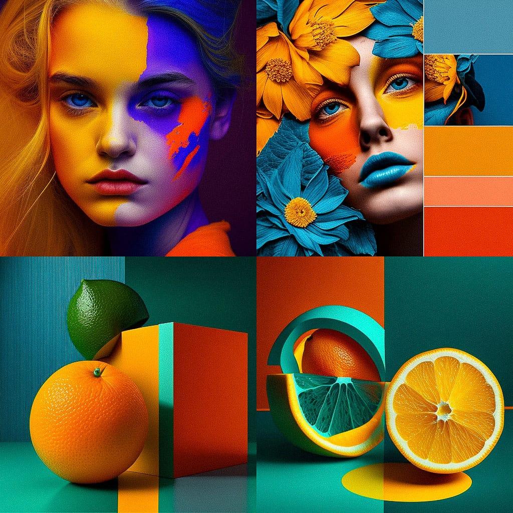 Complementary colors style, Midjourney V4, render 1 of 4