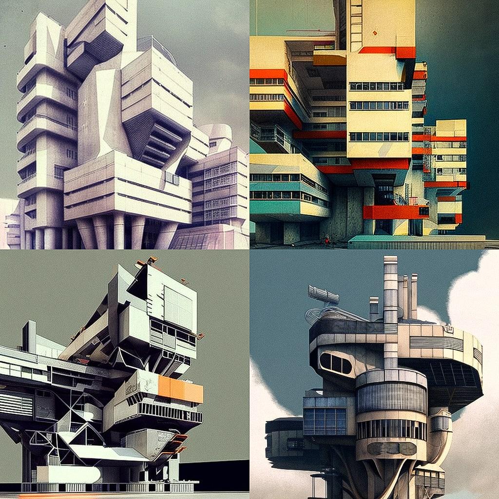 Constructivist architecture style, Midjourney V4, render 1 of 4