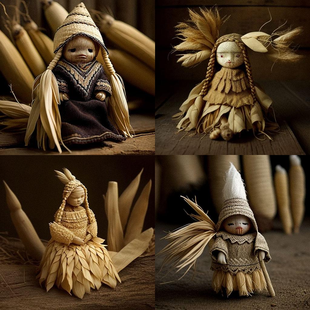 Corn husk doll style, Midjourney V4, render 1 of 4