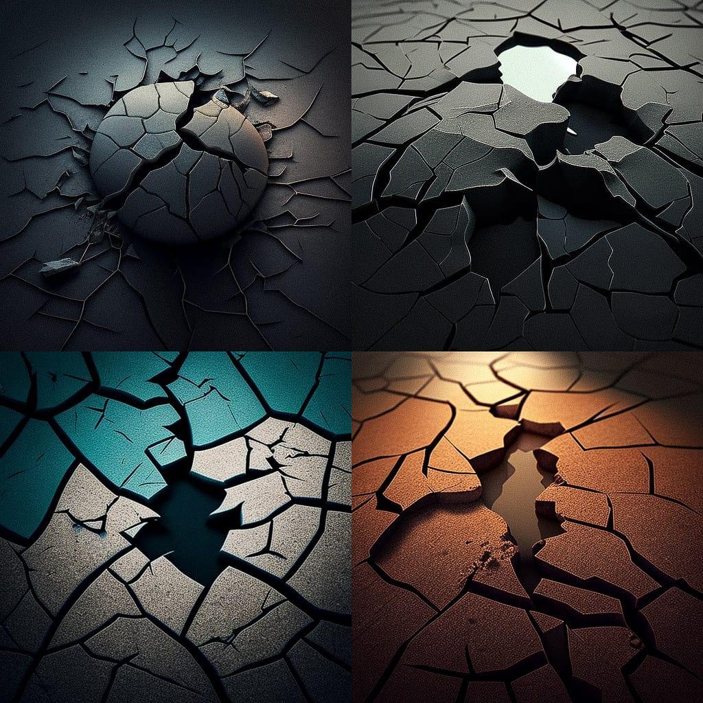 Cracked surface style, Midjourney V4, render 1 of 4