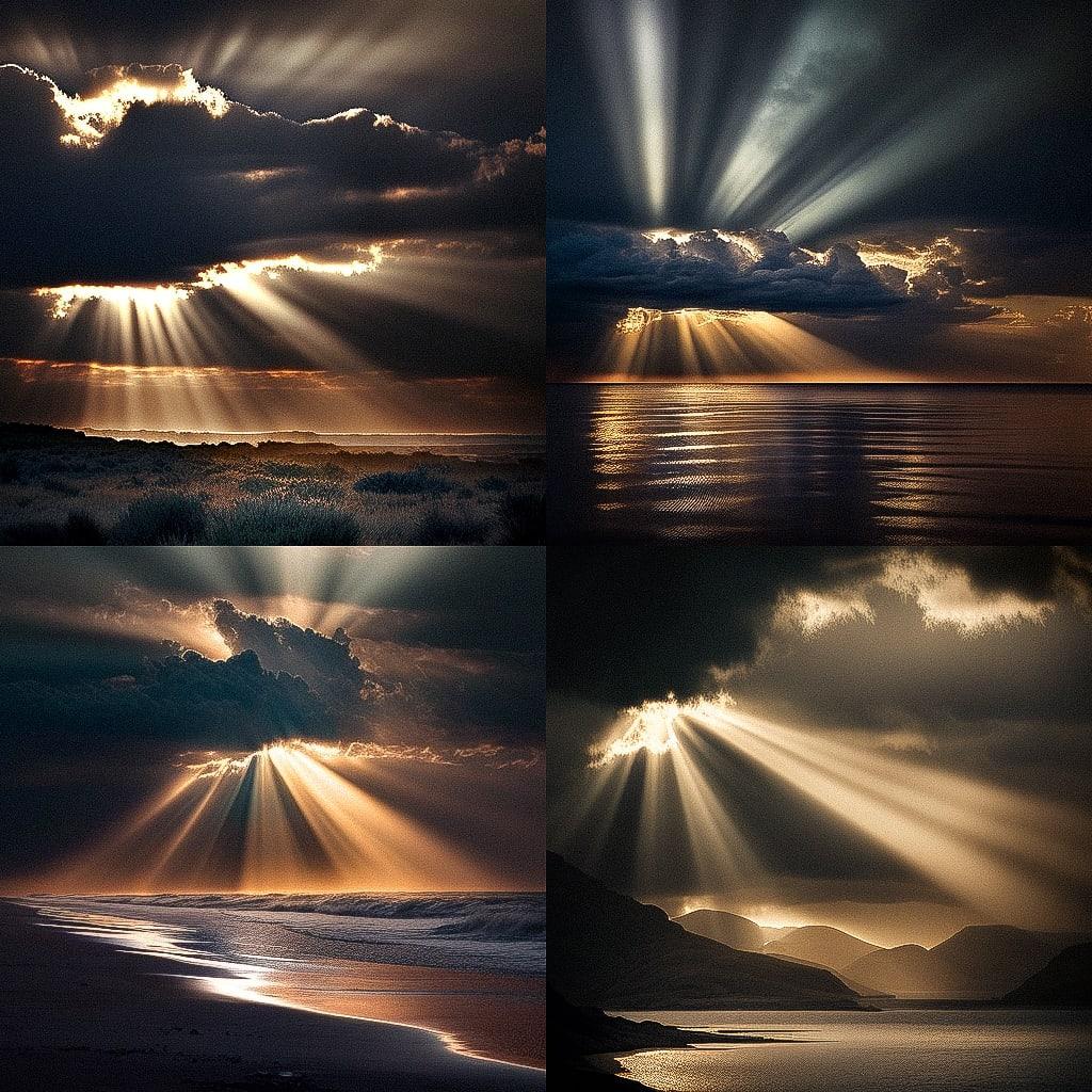 Crepuscular rays style, Midjourney V4, render 1 of 4