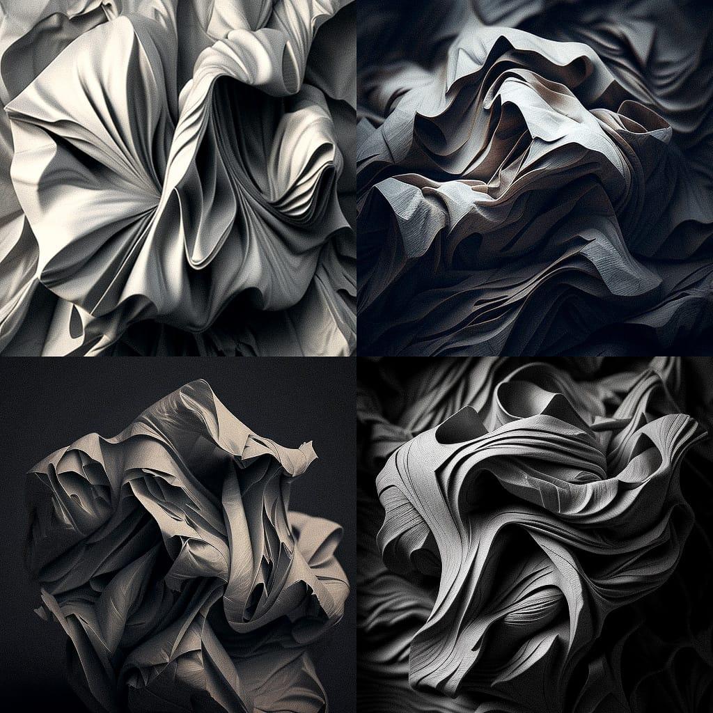 Crinkled texture style, Midjourney V4, render 1 of 4