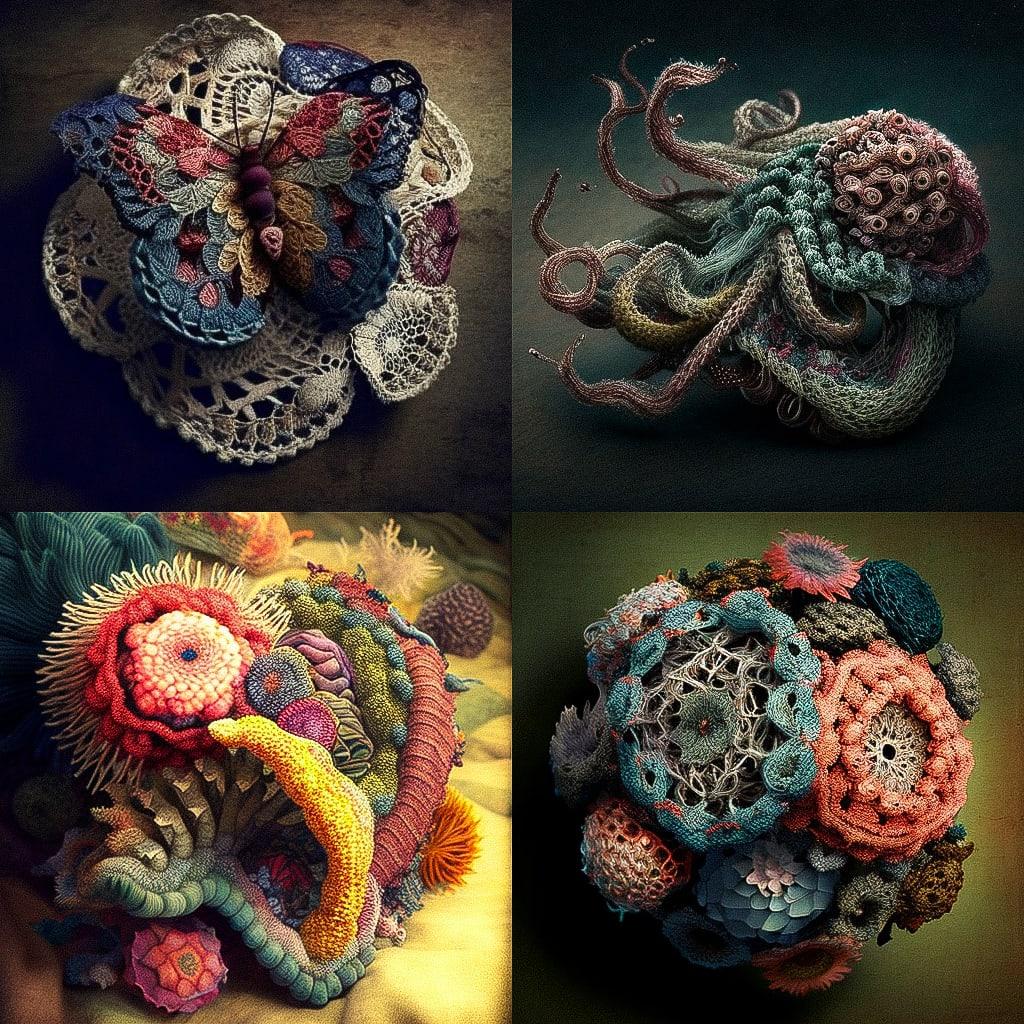 Crocheted style, Midjourney V4, render 1 of 4