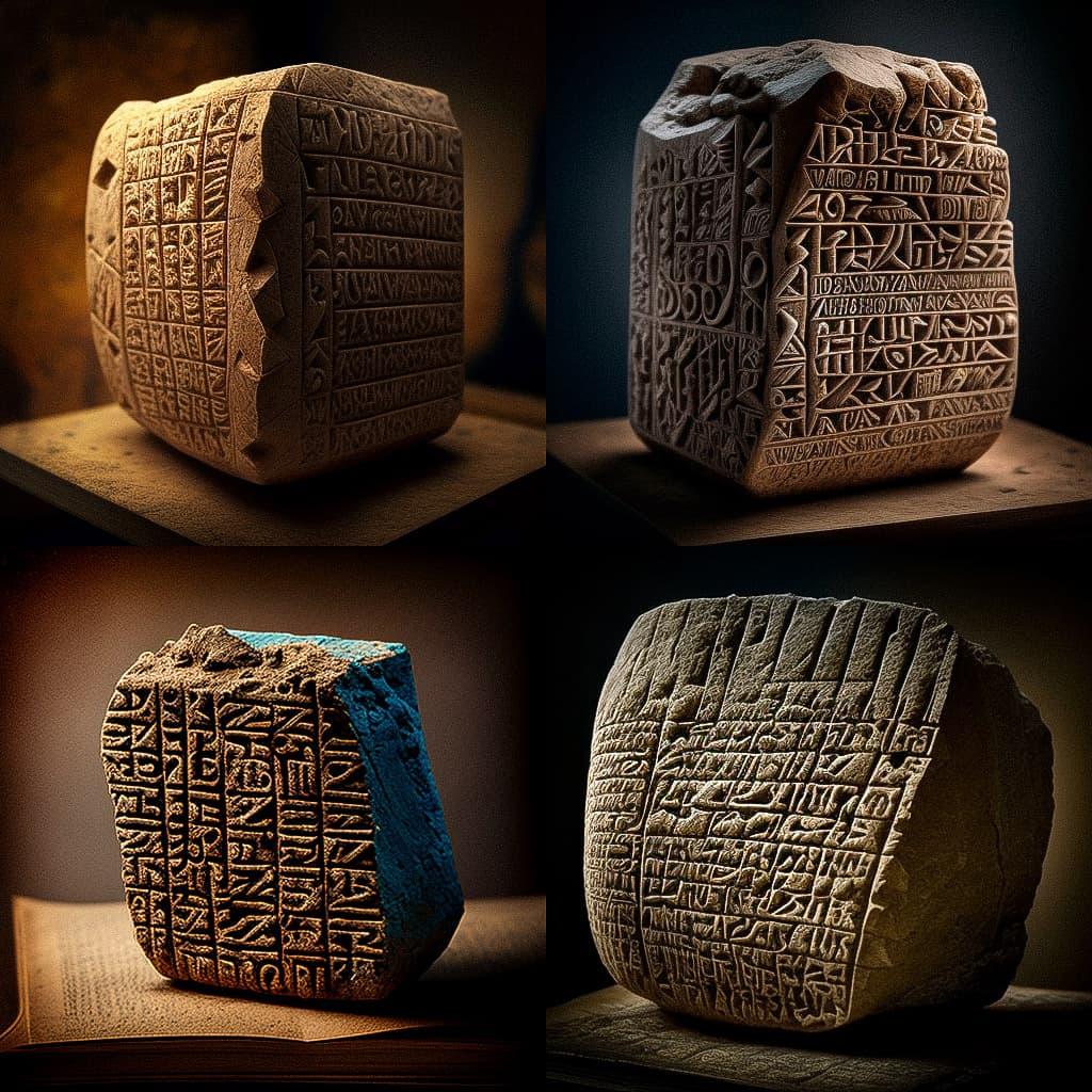 Cuneiform style, Midjourney V4, render 1 of 4