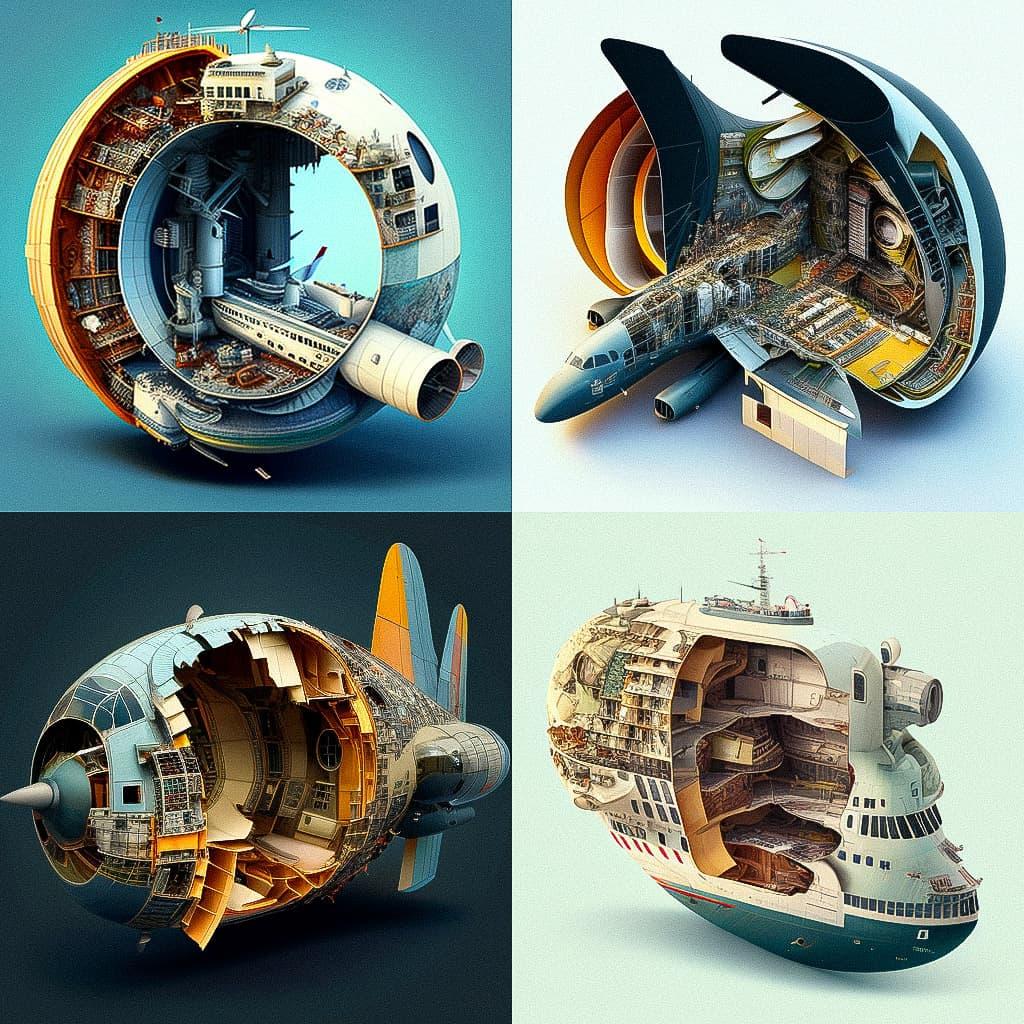 Cutaway view style, Midjourney V4, render 1 of 4