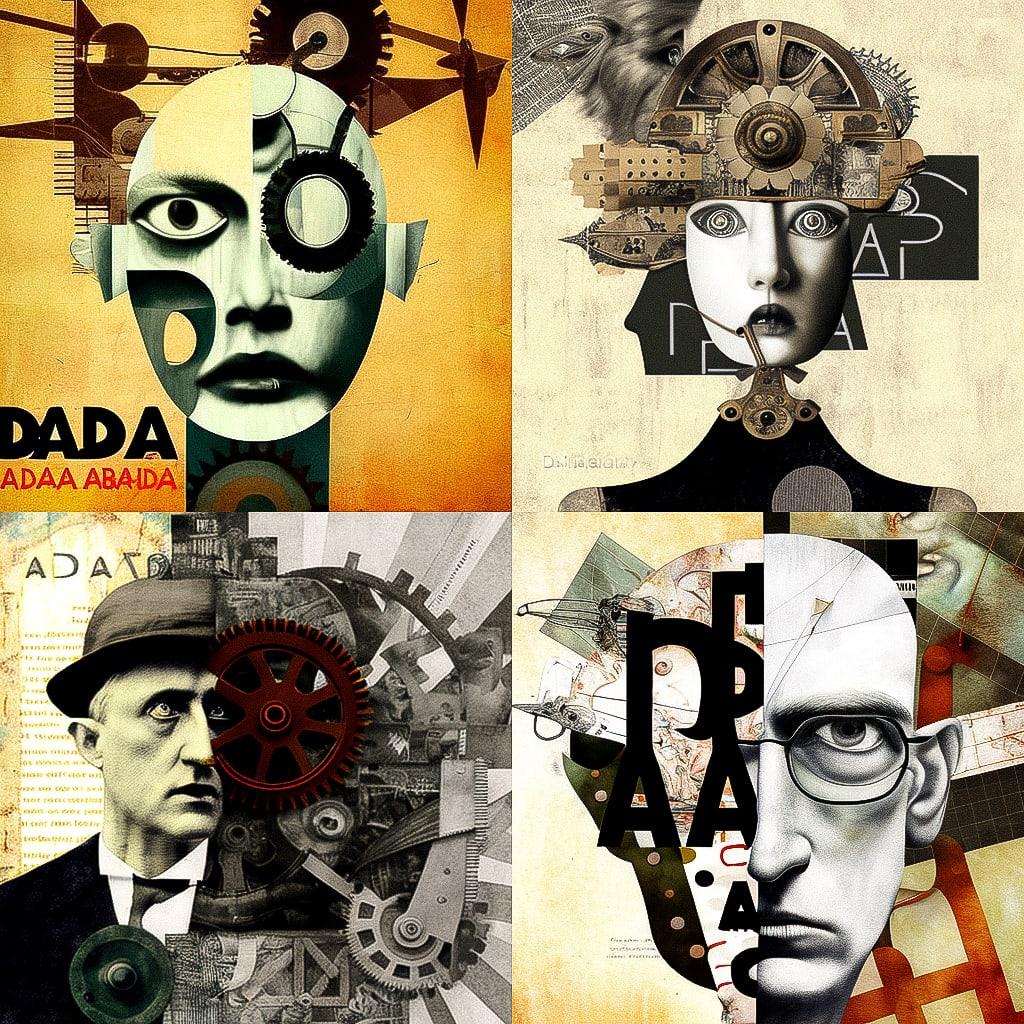 Dada movement style, Midjourney V4, render 1 of 4
