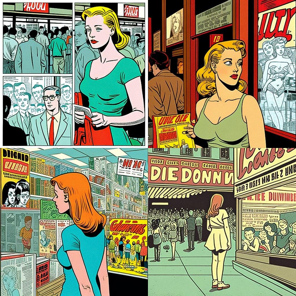 Dan Clowes style, Midjourney V4, render 1 of 4