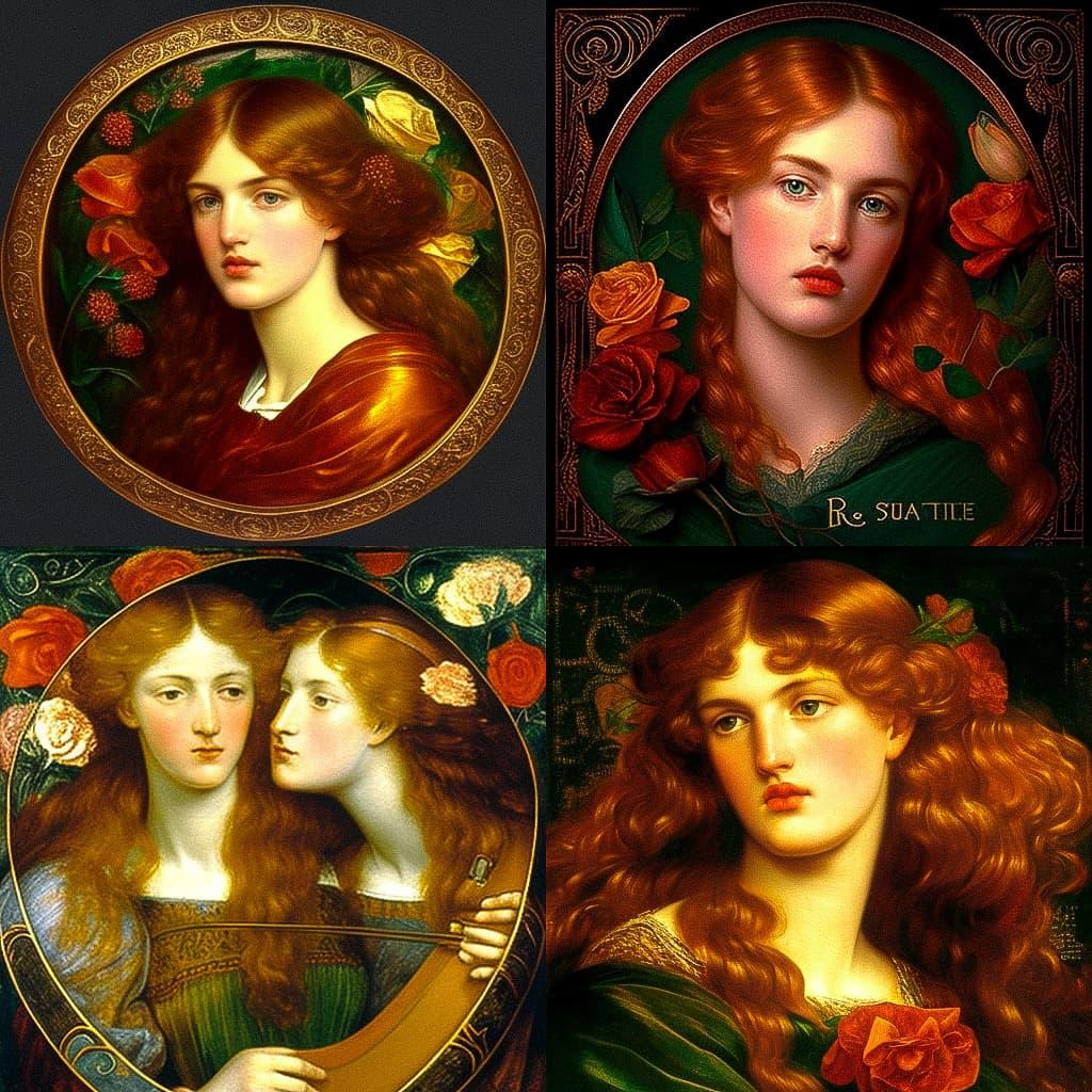 Dante Gabriel Rossetti style, Midjourney V4, render 1 of 4