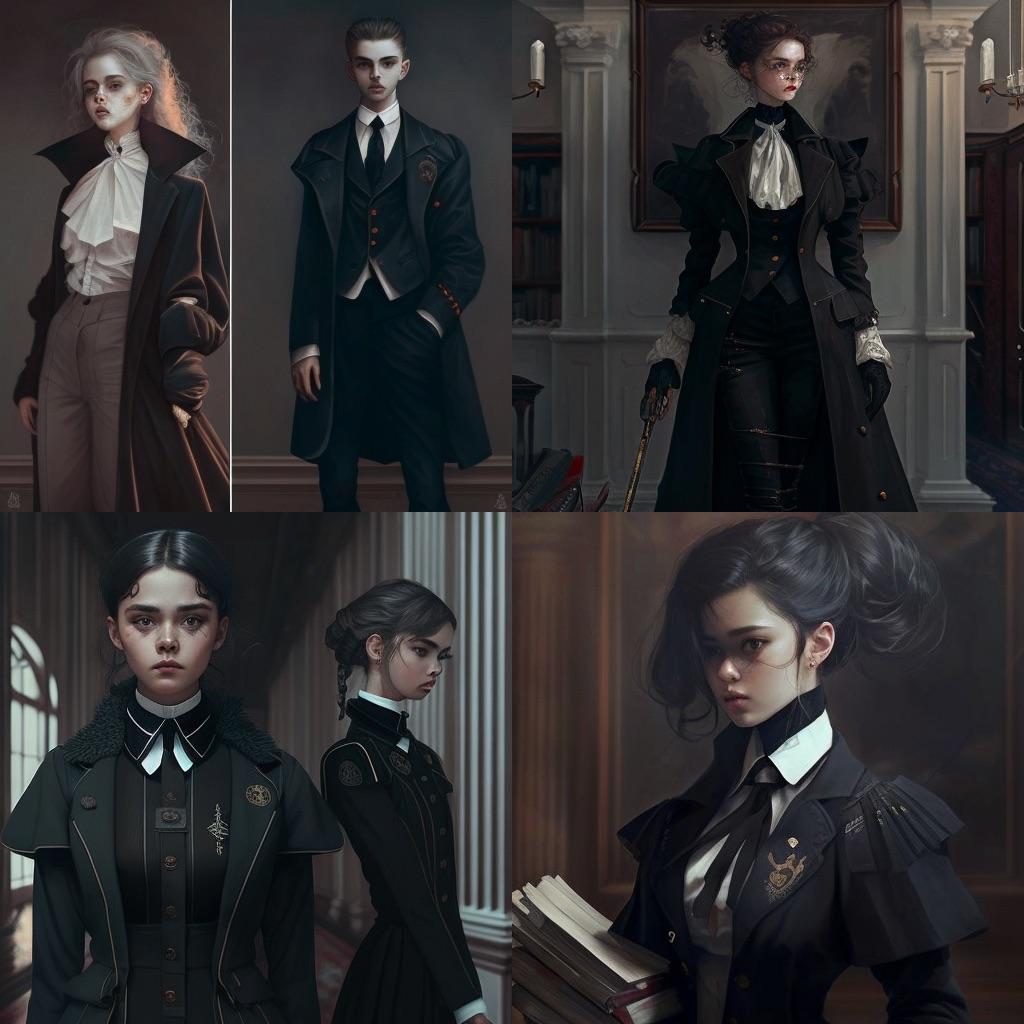 Dark Academia fashion style, Midjourney V4, render 1 of 4