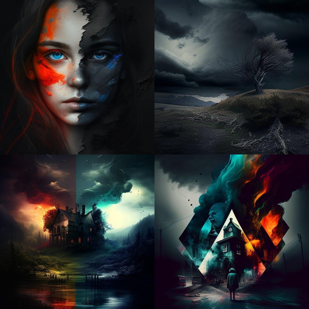 Dark foreboding colors style, Midjourney V4, render 1 of 4