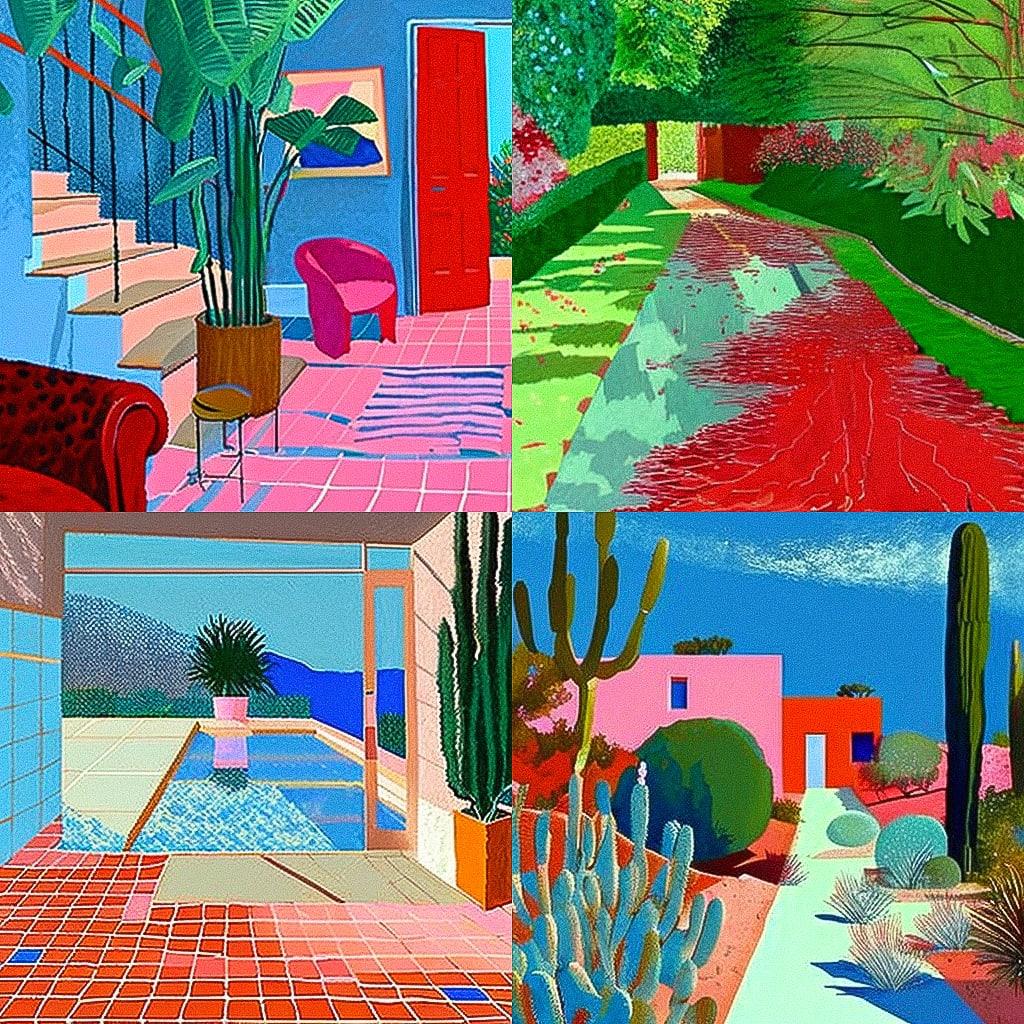 David Hockney style, Midjourney V4, render 1 of 4